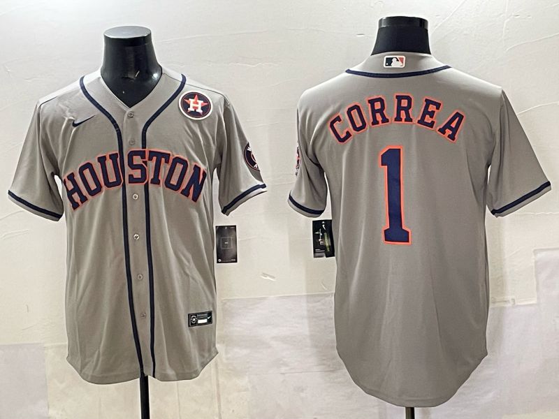 Men 2025 Houston Astros #1 Correa Grey Nike MLB Jersey 8202